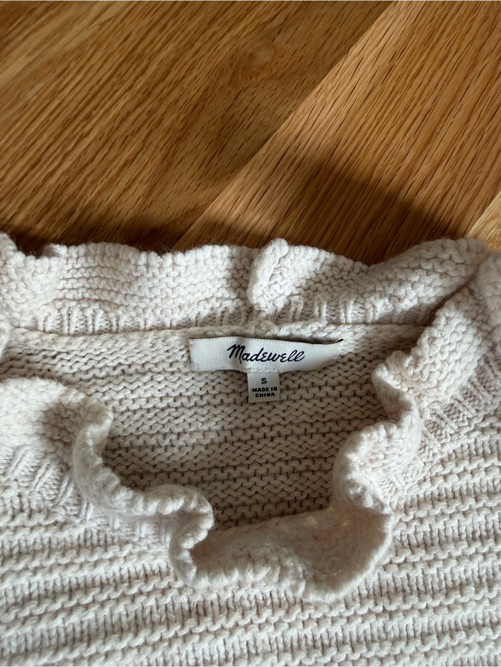 Madewell Cream Ruffle Trim Ribbed Knit Sweater - Picture 2 of 3